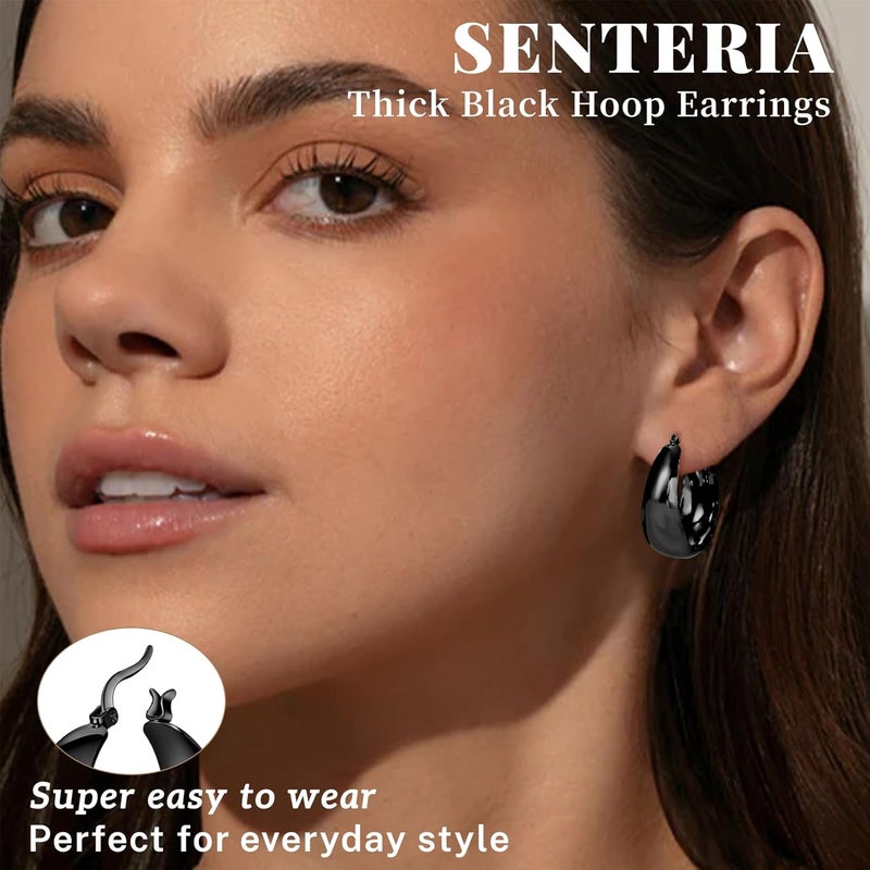 Senteria 12mm Wide Thick Hoop Earrings 925 Sterling Silver Hoop Earrings for Women Hypoallergenic 14K Real Gold Plated Hoops Large Earring Lightweight Chunky Hoops Earring for Women 25/30/40/50MM - Image 2